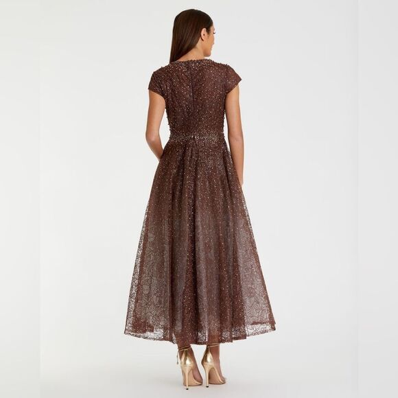 MAC DUGGAL 20371 Womens Brown Embellished Cap Sleeve A Line Dress - Picture 4 of 15